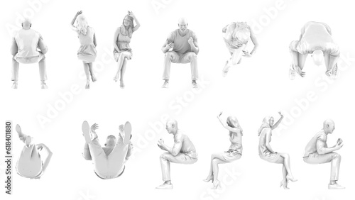 3D High Poly Humans - SET7 Monochromatic - Parallel Views