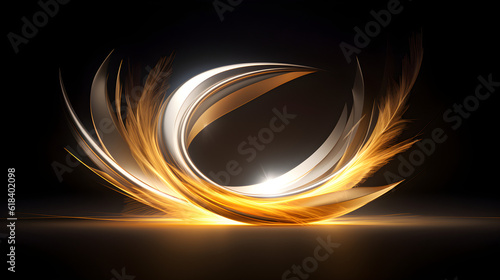 feather-light, abstract, elegant, golden, premium, precious, neon, minimal centre staged, in 3D space