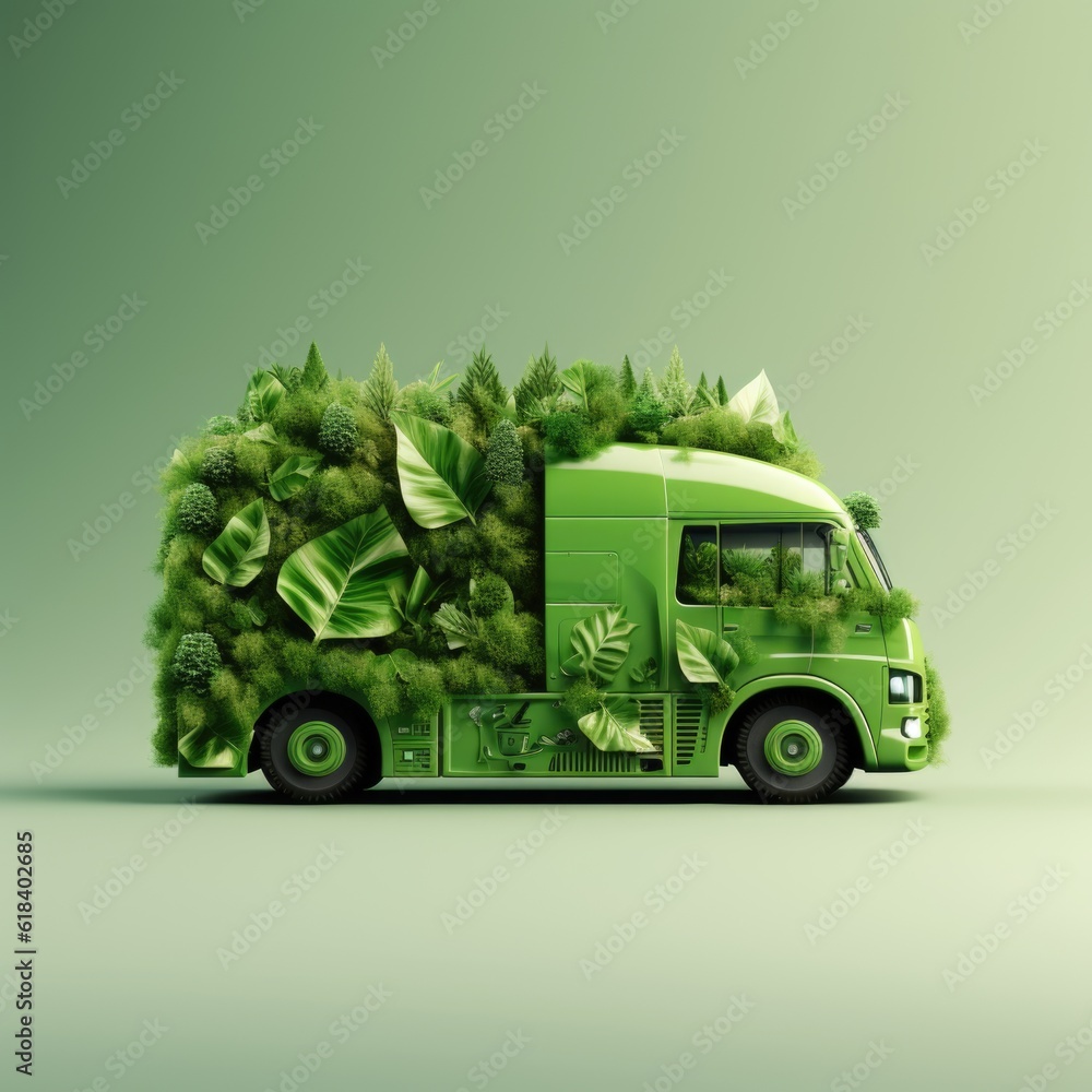 Obraz premium Green truck eco logistic concept.