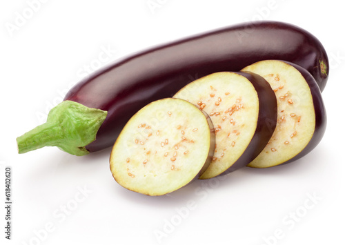 Sliced eggplant vegetable isolated on white background