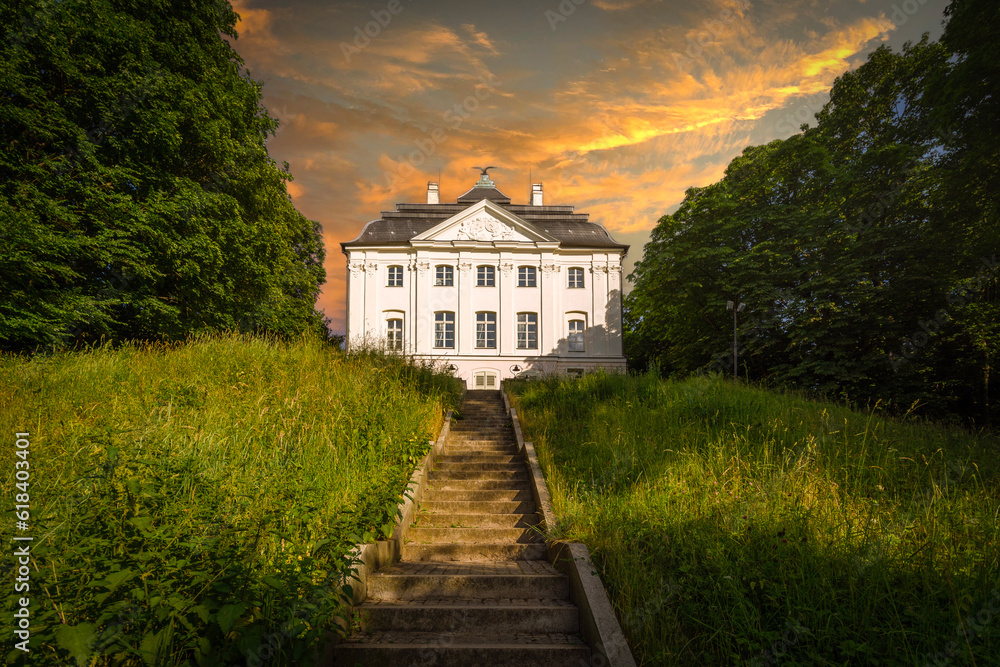 Palace and park complex in Ostromecko, Poland.