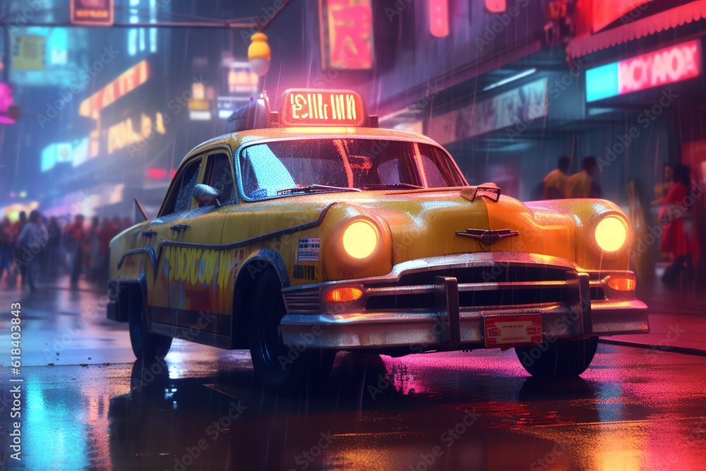 A delightful taxi cab with a busy face expression A delightful taxi cab with a busy face expression