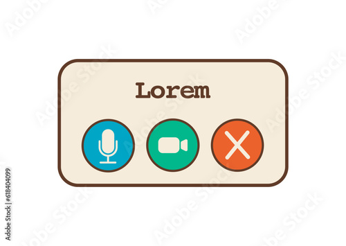 Video or audio call widget with outline icons. Aesthetic vintage style icons. Speaker, video conference and end call button. Nostalgic UI. Retro computer interface. Vector illustration.