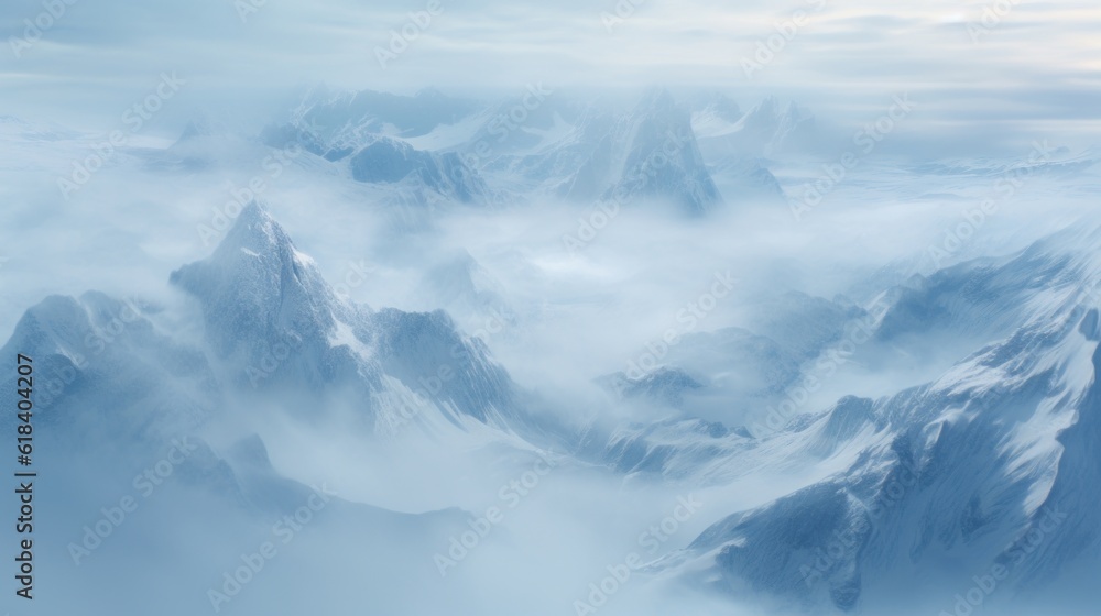 A breathtaking aerial view of a mountain range covered in snow, invoking a spirit of adventure | generative ai