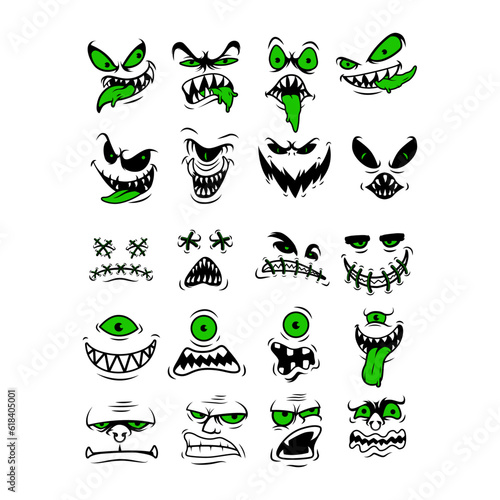Set of Cartoon Monster Faces. Vector art illustration for monster face character. Vector eps 10