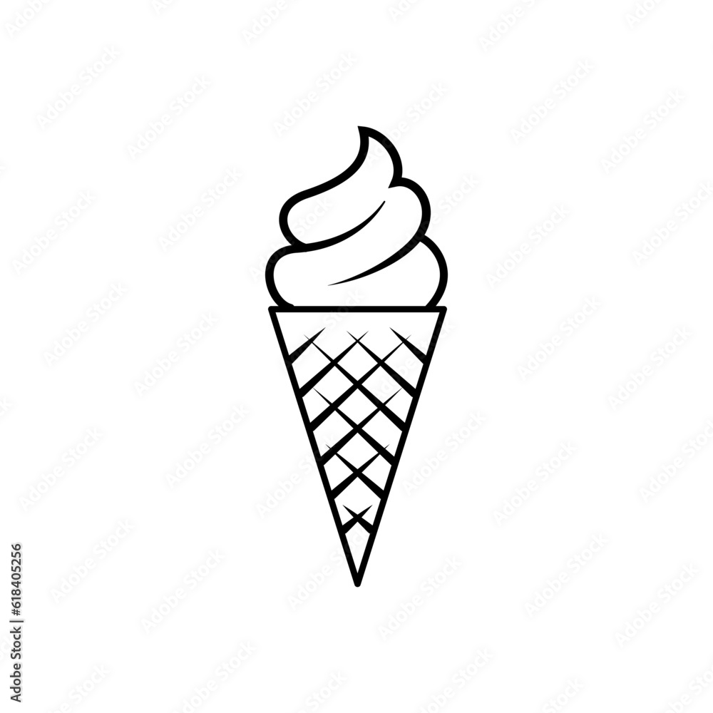 Ice cream cone. Black and white vector illustration. Good for coloring books or coloring pages. Ice cream cone. Black and white vector illustration. Good for coloring books or coloring pages.
