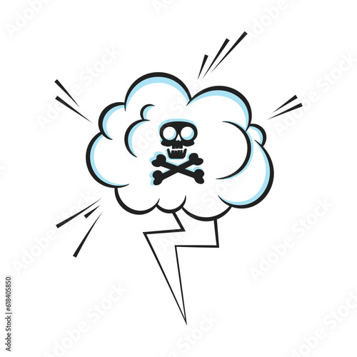Fart smoke smelling cloud with skull and crossing bones pop art comic book cartoon flat style design vector illustration. Bad stink or toxic fart aroma cartoon smoke cloud isolated on white background