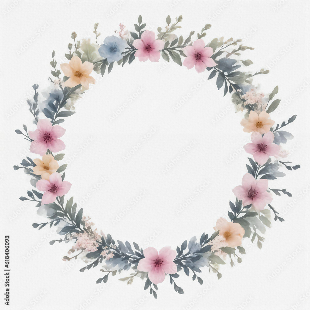 Watercolor Style Flower Wreath Frame for Text