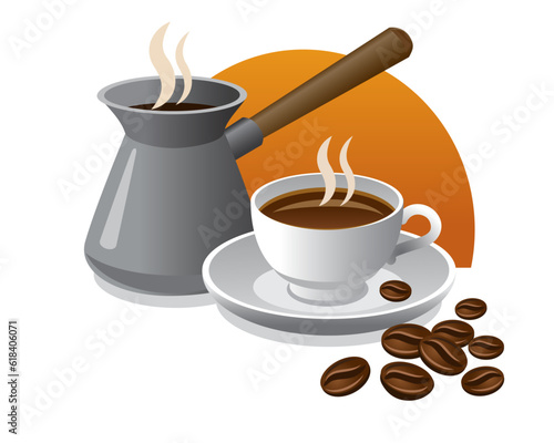 A cup of coffee  coffee pot  coffee beans  Icon Coffee elements 3D Hand drawn modern Vector illustration
