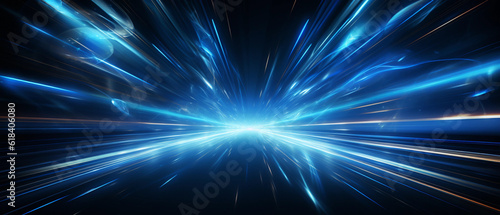 Vector Abstract, science, futuristic, energy technology concept. Digital image of light rays, stripes lines with blue light background