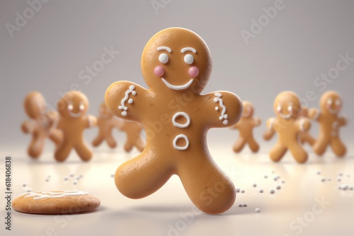 A gingerbread man with a cute fleeing face expression photo