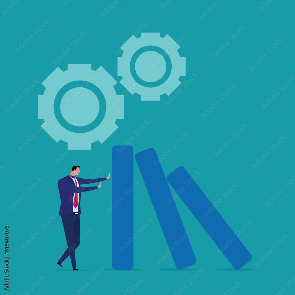 Obraz premium Protection with business settings financial crisis, policy, help company and business to survive, businessman leadership concept helps push down bar graph in economic collapse