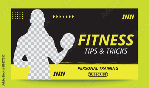 Fitness training gym thumbnail and web banner vector template, editable, fitness, tips,gym, workout