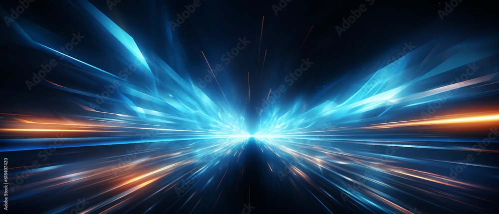 Naklejka premium Vector Abstract, science, futuristic, energy technology concept. Digital image of light rays, stripes lines with blue light background