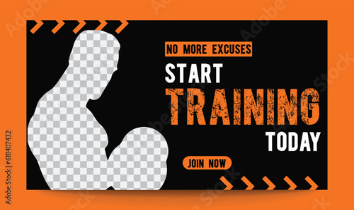 Start training today gym thumbnail and web banner vector template, editable, fitness, tips,gym, workout