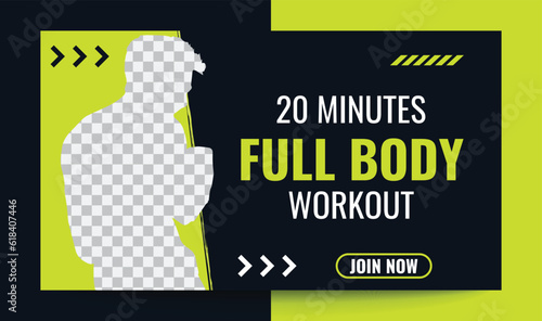 Full body workout  gym thumbnail and web banner vector template, editable, fitness, tips,gym, workout