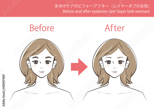 まゆげケアをする前とした後の比較のイラスト