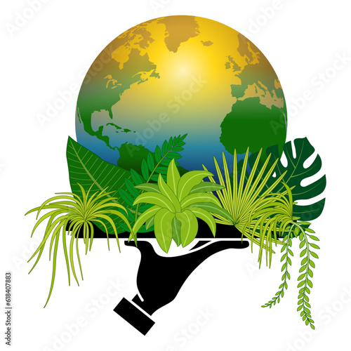 Ecologie: des plantes pour sauver la planète du réchauffement climatique - une illustration avec divers végétaux autour d’une planète Terre qui reverdit petit à petit.