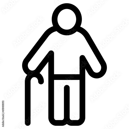 Senior people icon, Elderly man with a cane stick, Vector outline icon.