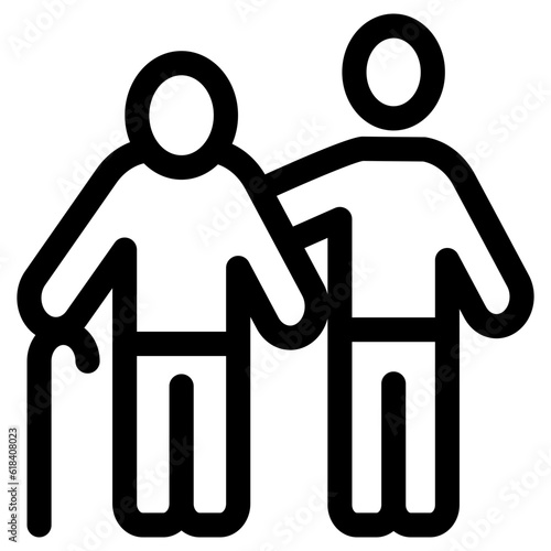 Elderly man caregiver, Volunteer, Vector outline icon.