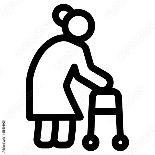 Senior people icon, Elderly man with a walker, Vector outline icon.