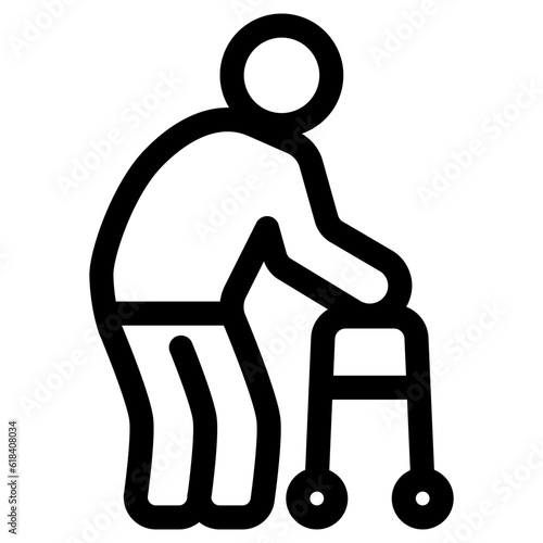 Senior people icon, Elderly man with a walker, Vector outline icon.