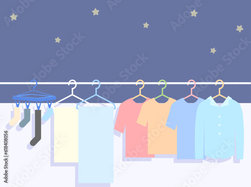 夜の洗濯物イラスト