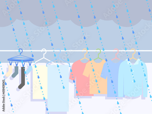 雨の中の洗濯物イラスト