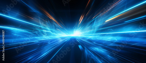 Vector Abstract, science, futuristic, energy technology concept. Digital image of light rays, stripes lines with blue light background