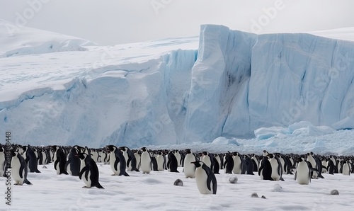 Penguins huddle, seeking warmth on the drifting iceberg Creating using generative AI tools