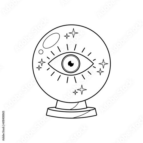 Magic ball icon. Cartoon illustration of a crystal ball with eye isolated on a white background. Vector 10 EPS.