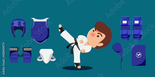 Young athlete man in uniform and equipment of Taekwondo