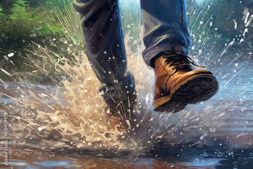 Foot kicking up a spray of water joyous monsoon