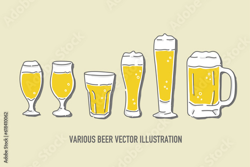 様々なビールのポップなベクターイラストレーション