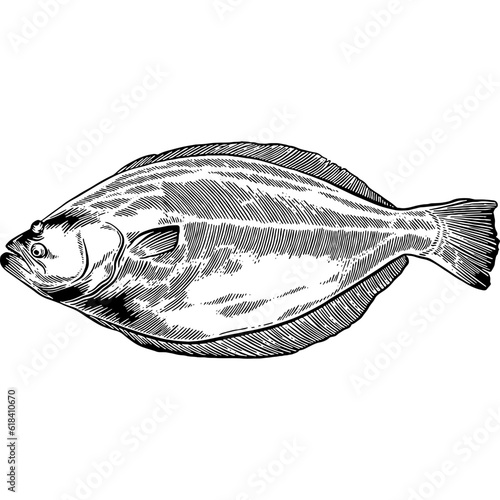 Hand drawn Halibut or Flounder Fish Sketch Illustration