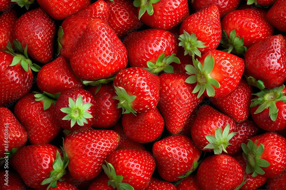 Top View of Fresh red Strawberry Pile on Background Top View of Fresh red Strawberry Pile on Background