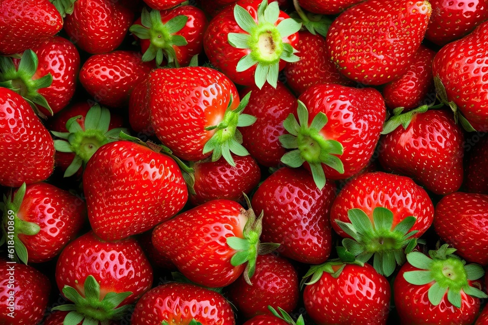 Top View of Fresh red Strawberry Pile on Background Top View of Fresh red Strawberry Pile on Background