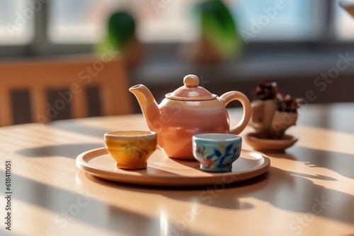 A miniature plastic tea set pastel