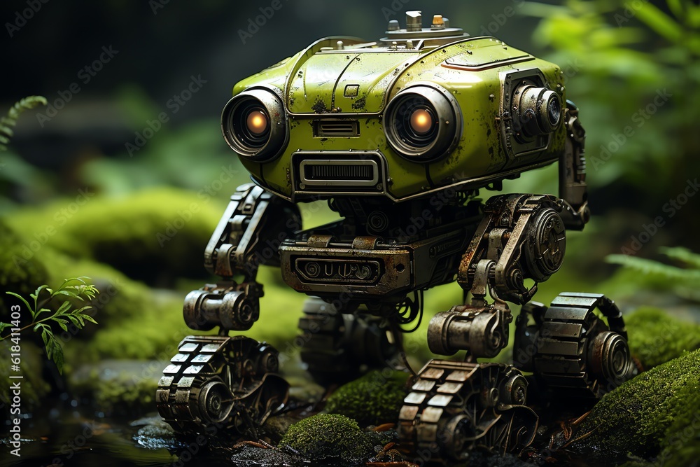 Robot moss growing on a forgotten ancient machinery Robot moss growing on a forgotten ancient machinery
