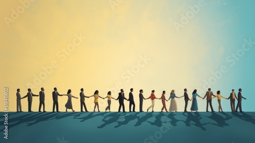 Simple illustration of people forming a human chain, representing teamwork and unity | generative ai