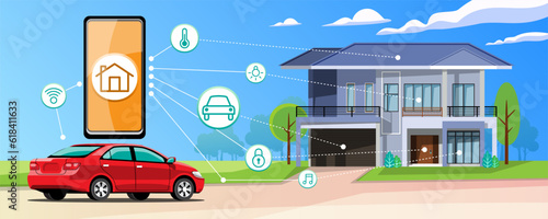 Fototapeta Naklejka Na Ścianę i Meble -  Internet of things (IoT) smart connection and control device in network of industry, resident and vehicle