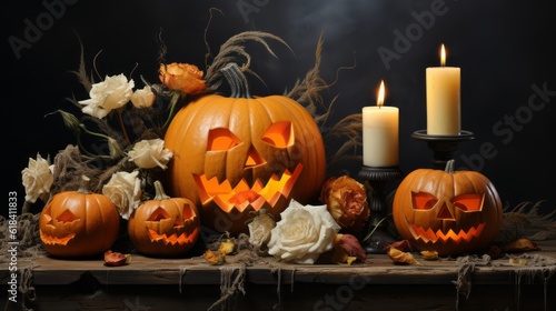 Terrifying Halloween scene with pumpkins © karandaev