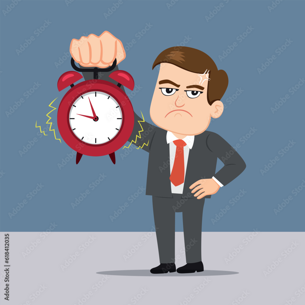 Angry boss holding watch images, illustration vector cartoon