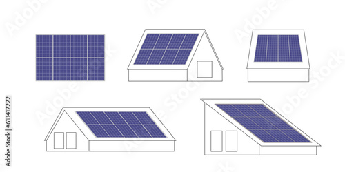 Pv panels on different roofs silhouette vector isolated on white background.