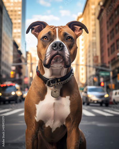 American Staffordshire Terrier in der City, Portrait, Generative AI © AI Artisan
