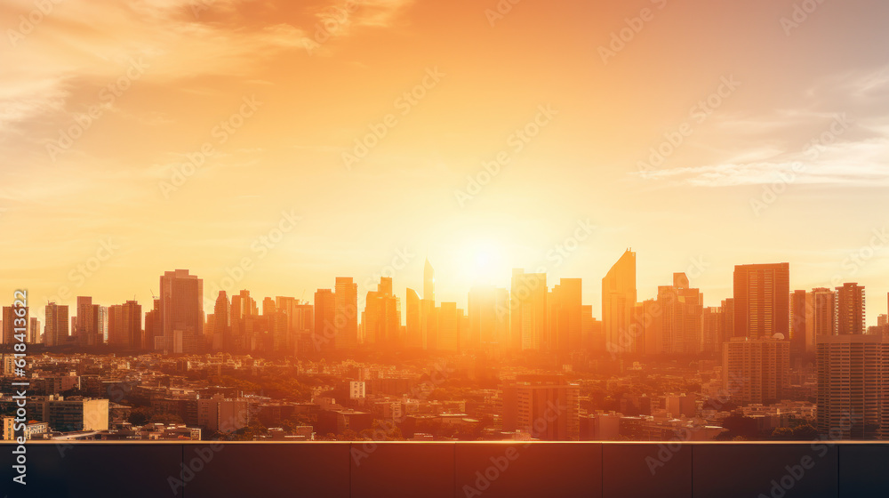 Golden Sunset Soiree: A Captivating Urban Affair. Generative AI