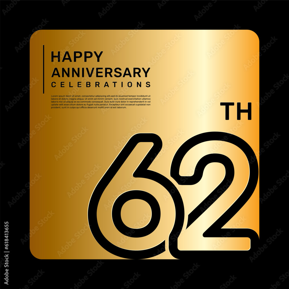 62th anniversary celebration template design with simple and luxury style in golden color 62th anniversary celebration template design with simple and luxury style in golden color