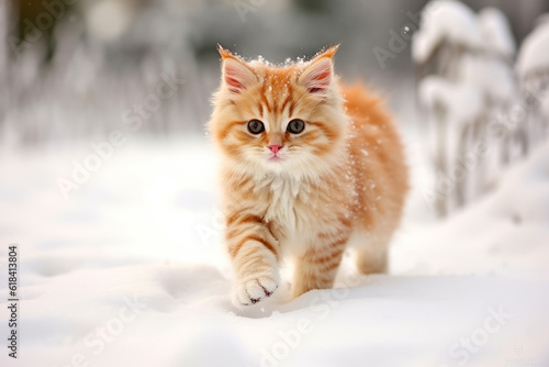 Cute little kitten stepping in the snow © Guido Amrein