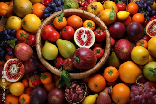 A selection of passion fruits inside a market basket