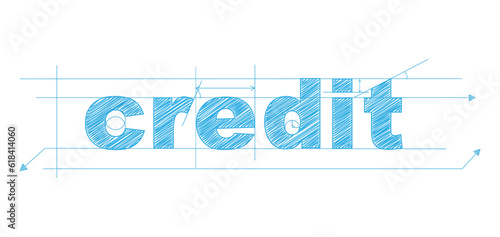 CREDIT blue vector draft text banner